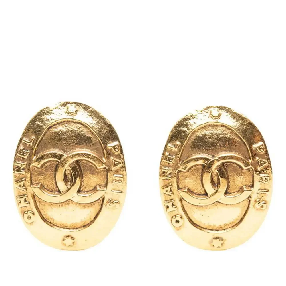 CHANEL Gold Logo Earrings
